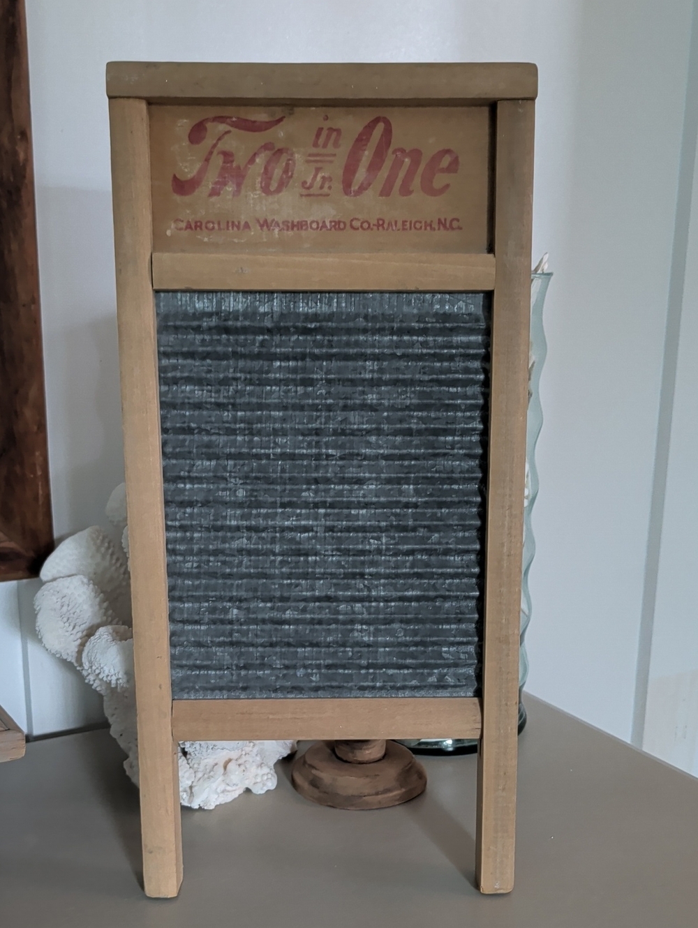 Vintage Two In One Jr. Carolina Washboard Co. Raleigh, NC Wood Corrugated Metal
